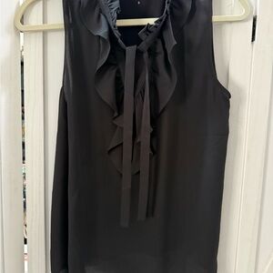 LOFT Black Ruffle Sleeveless Blouse
